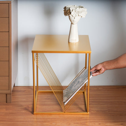 Decorative Metal Side End Table in Golden with Storage