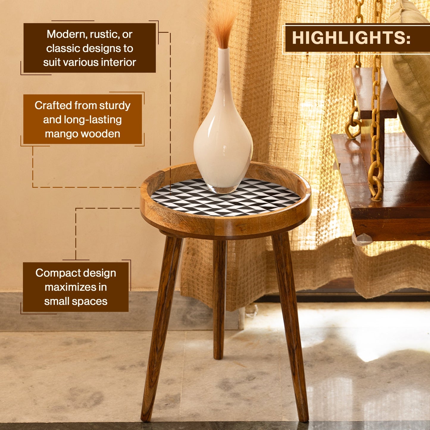 Mango Wood Round Shape End Table