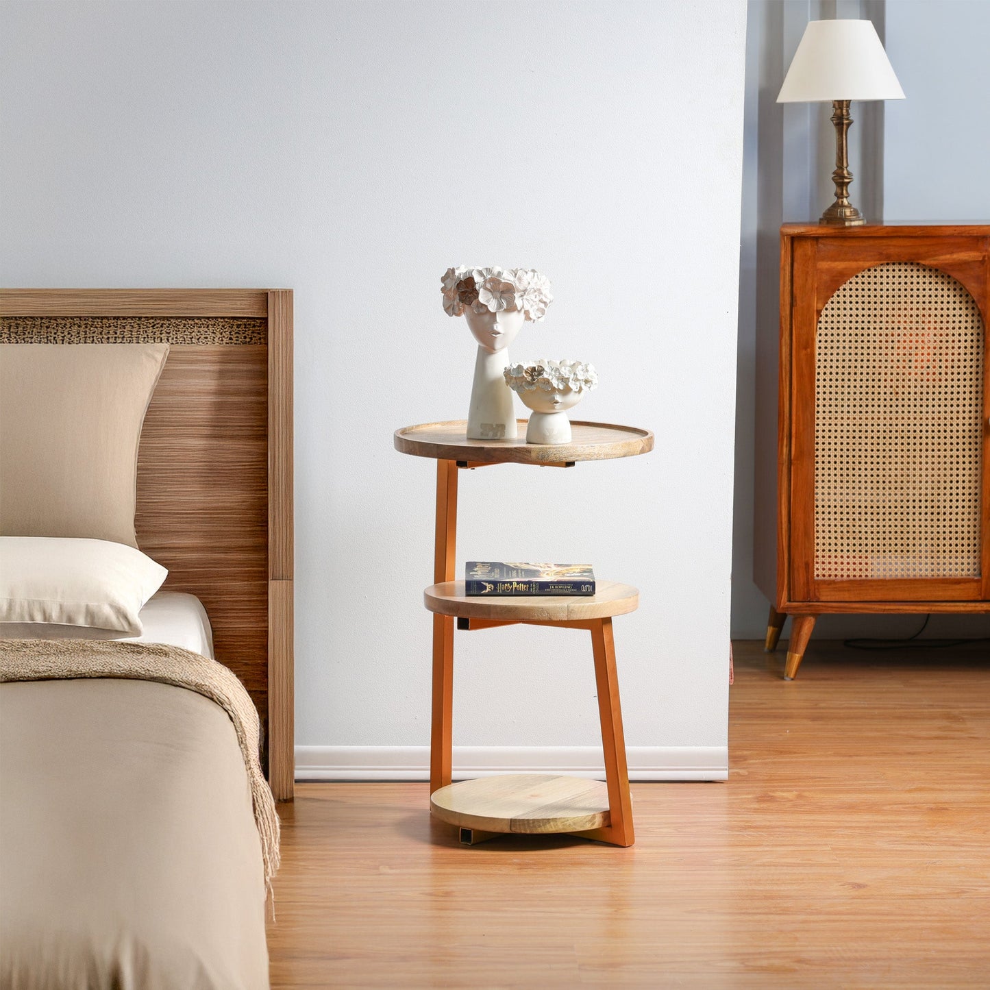 Modern 3-Tiered Mango-Wood Coffee Side End Tables
