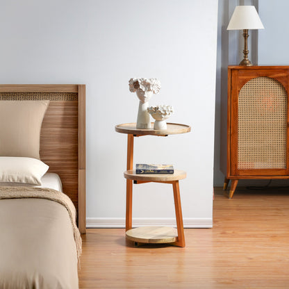 Modern 3-Tiered Mango-Wood Coffee Side End Tables