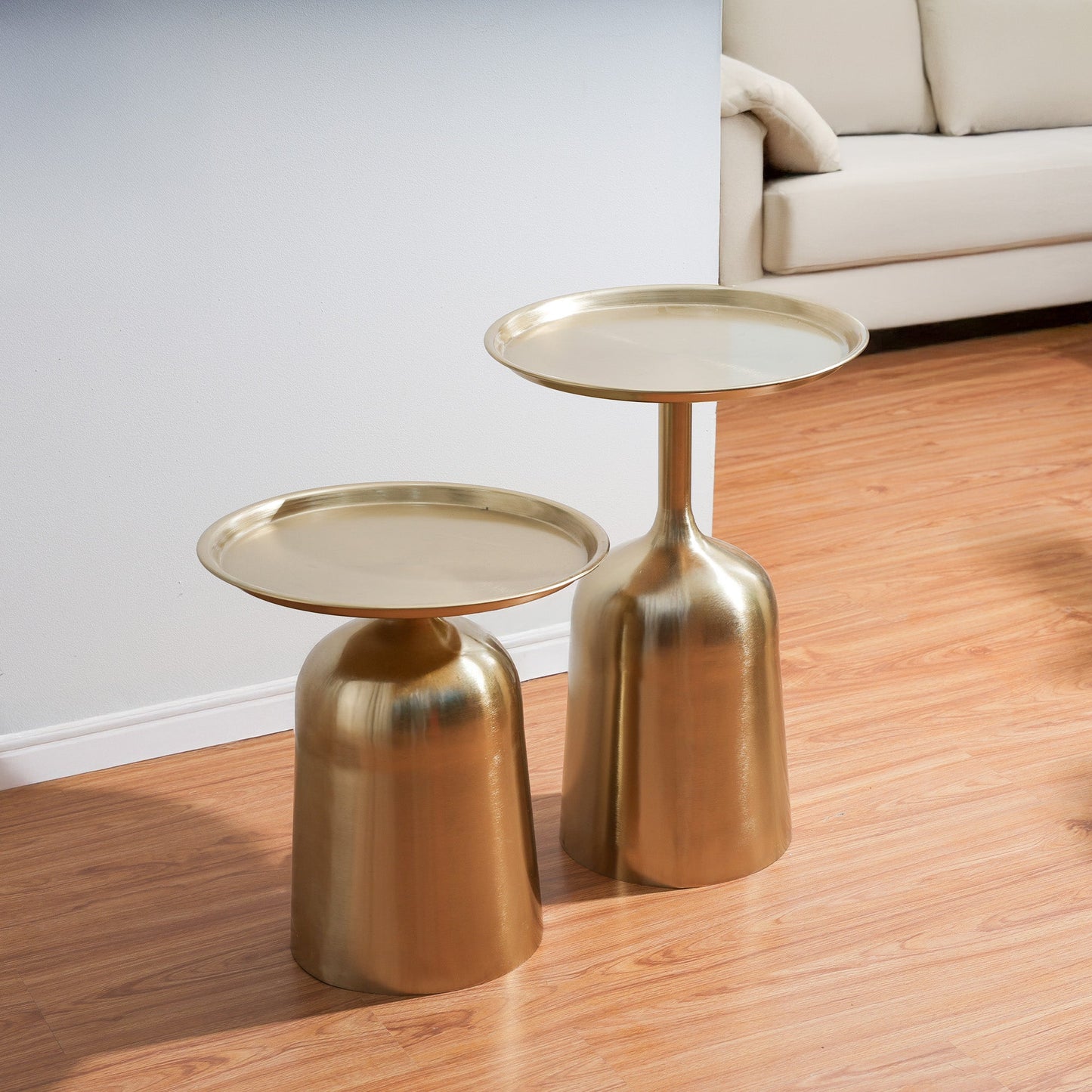 Round Golden Metal Nesting Side End Tables For Living Room-Set of 2
