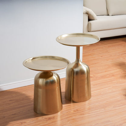 Round Golden Metal Nesting Side End Tables For Living Room-Set of 2