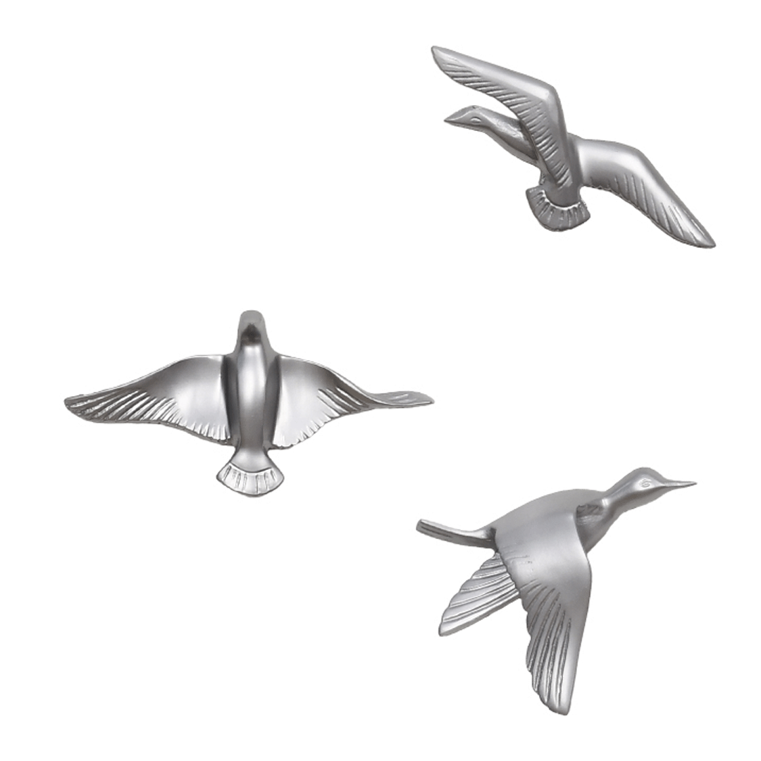 Resin Flying Birds Wall Hanging In Celestial Silver (Set Of 5)