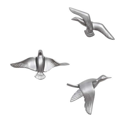 Resin Flying Birds Wall Hanging In Celestial Silver (Set Of 5)