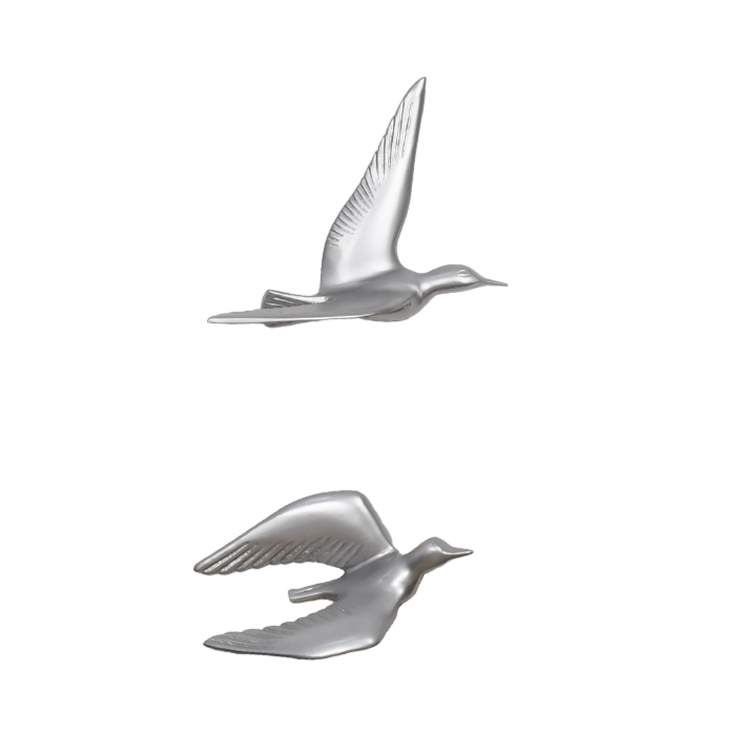 Resin Flying Birds Wall Hanging In Celestial Silver (Set Of 5)