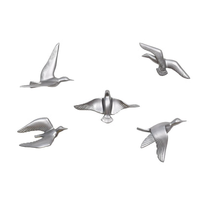 Resin Flying Birds Wall Hanging In Celestial Silver (Set Of 5)