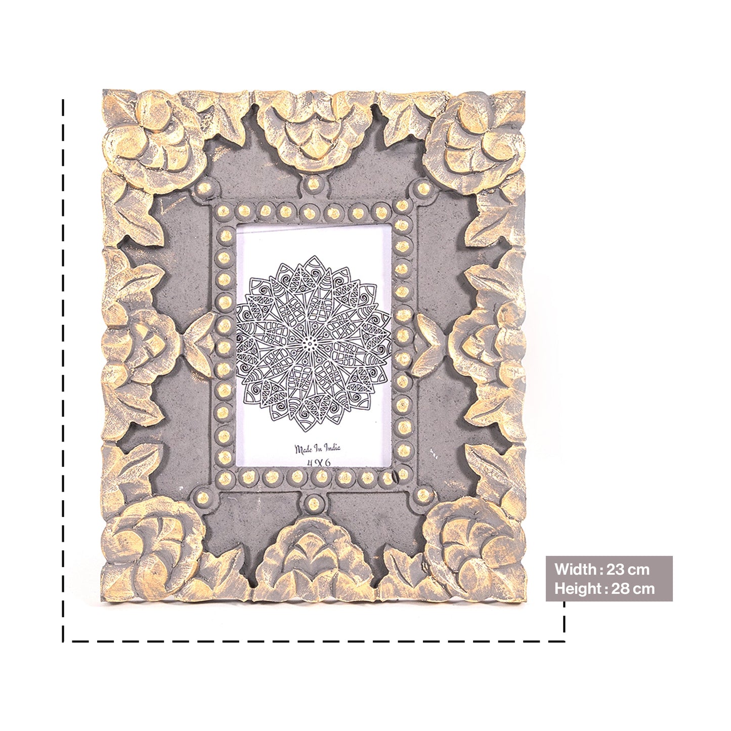 Handcarved Wooden Flower Photo Frame