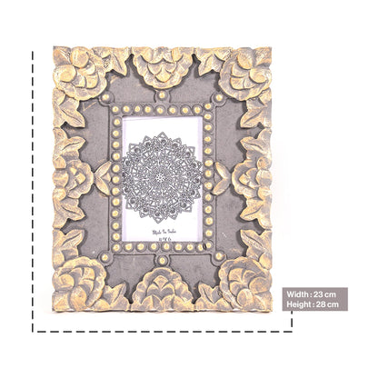 Handcarved Wooden Flower Photo Frame