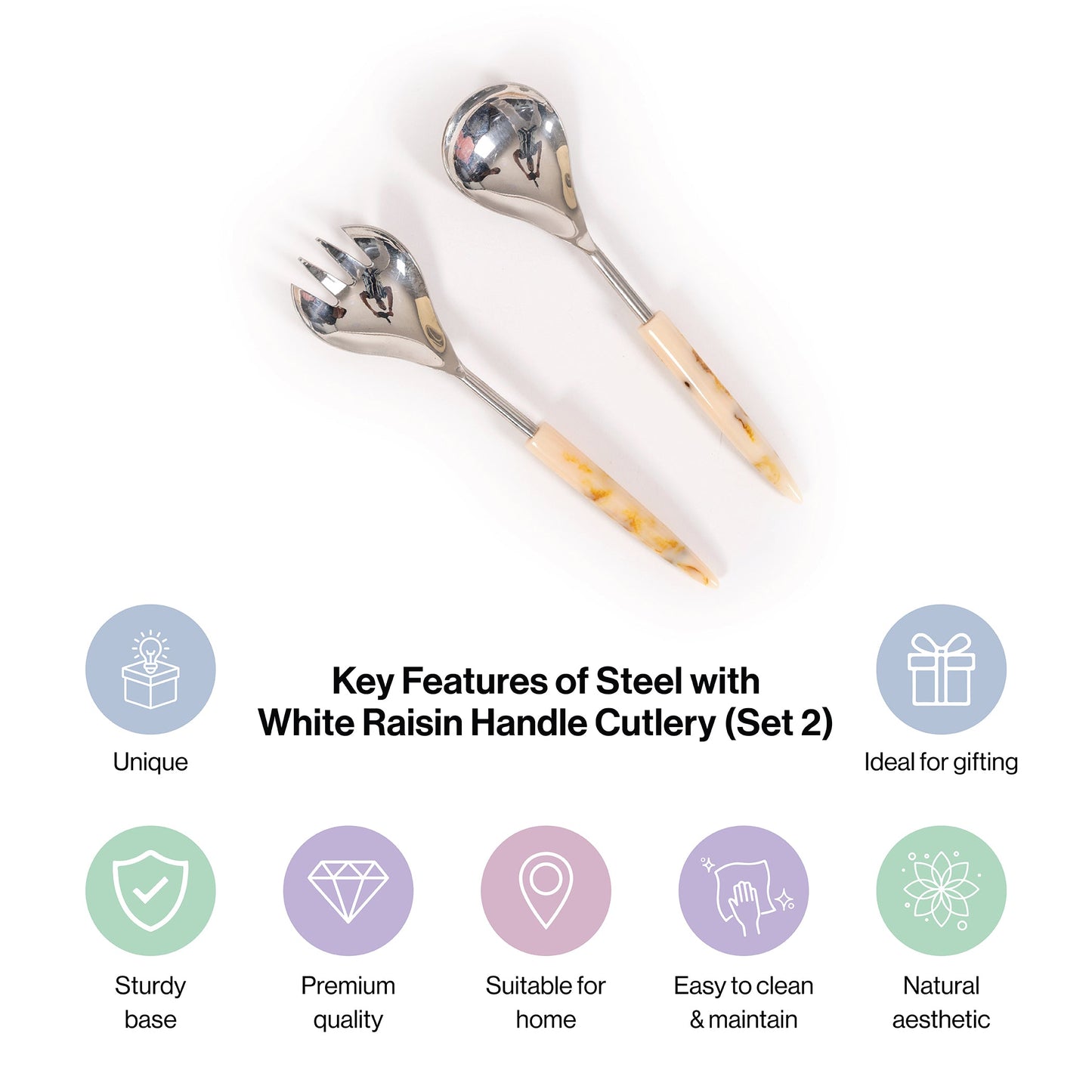 White Resin Handle Stainless Steel Cutlery Set Of 2