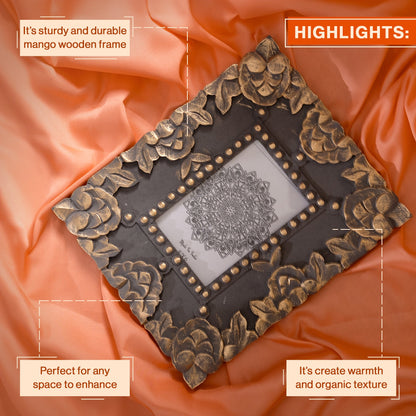 Handcarved Wooden Flower Photo Frame