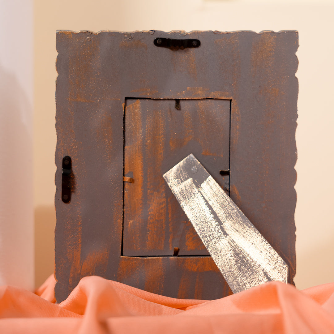 Handcarved Wooden Floral Photo Frame in Grey