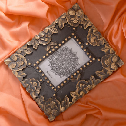 Handcarved Wooden Flower Photo Frame