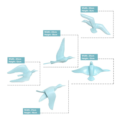 Resin Flying Birds Wall Hanging In Horizon Blue (Set Of 5)