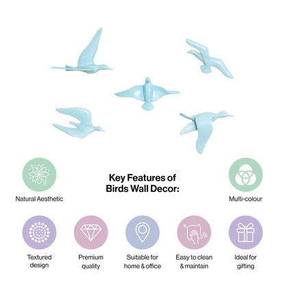 Resin Flying Birds Wall Hanging In Horizon Blue (Set Of 5)