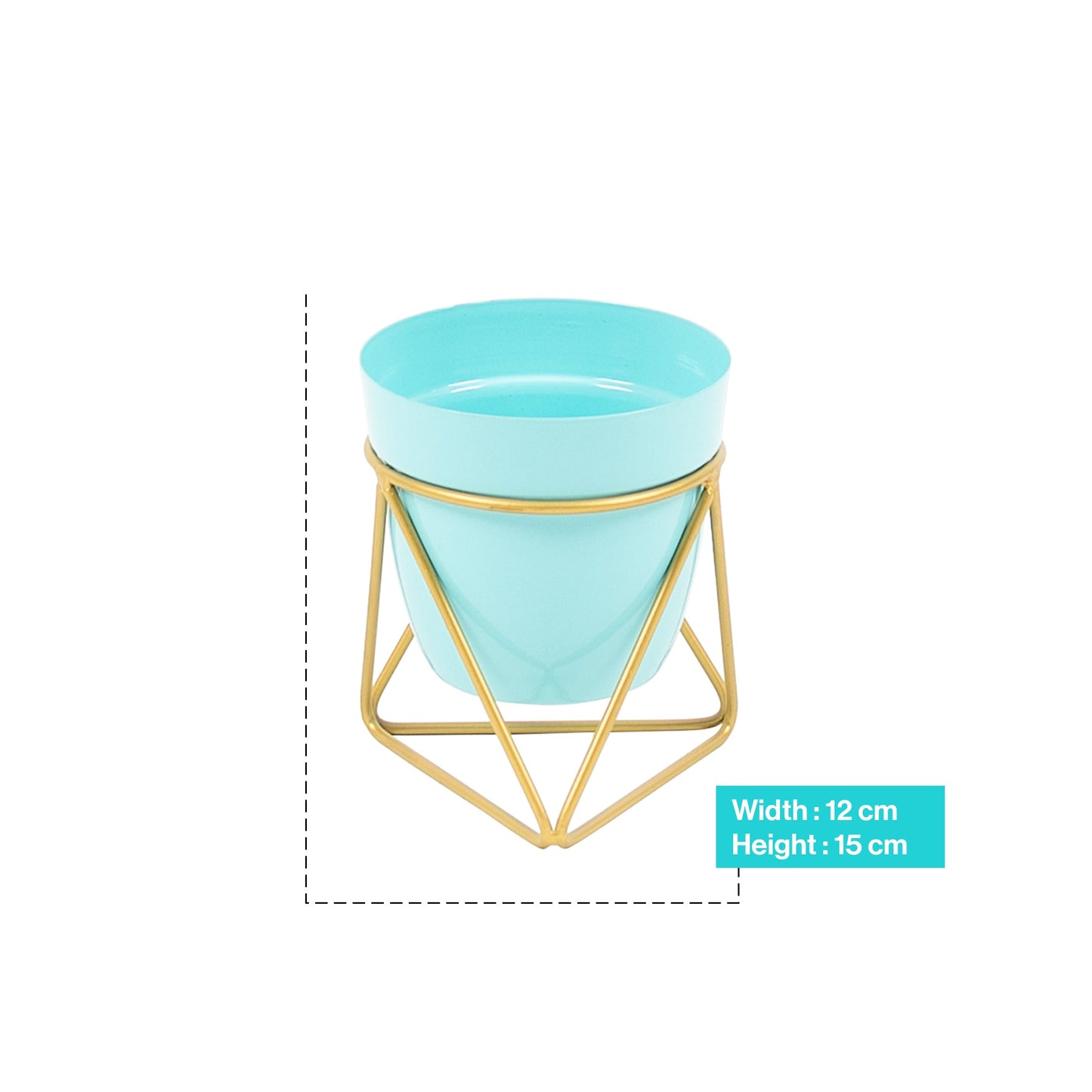 Single Golden Metal Pot Plant Stand In Horizon Blue