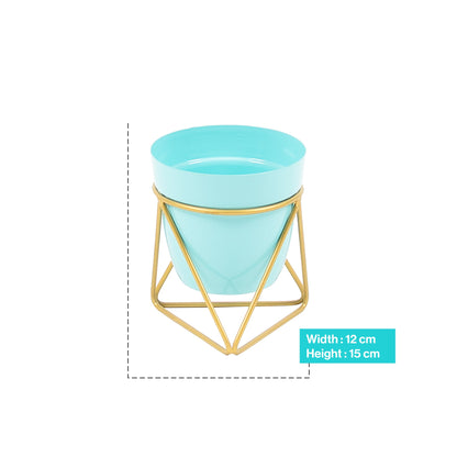 Single Golden Metal Pot Plant Stand In Horizon Blue