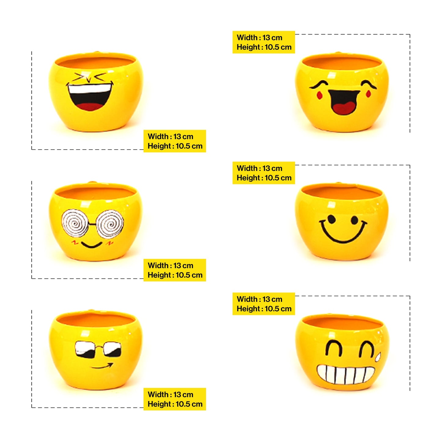 Decorative Smiley Face Emoji Flower Planter Pot (Yellow)
