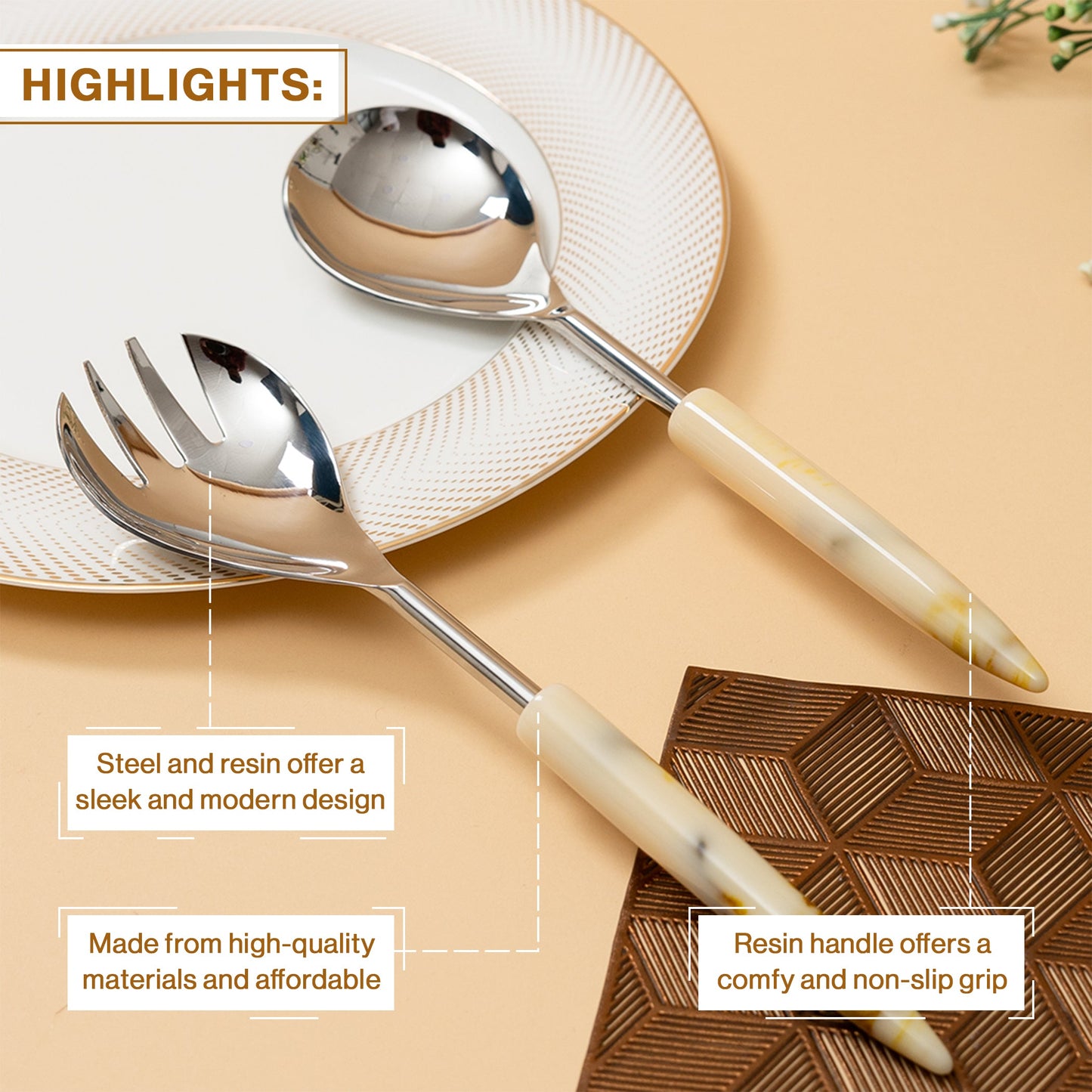 White Resin Handle Stainless Steel Cutlery Set Of 2