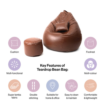 XXXXL Teardrop Filled Bean Bag with Footrest and Cushions