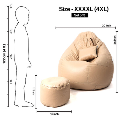 XXXXL Teardrop Filled Bean Bag with Footrest and Cushions