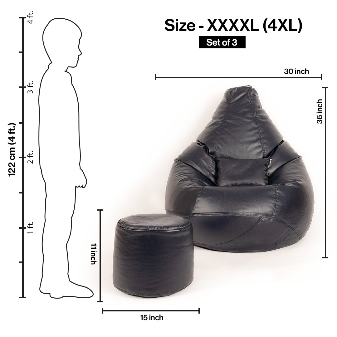 XXXXL Teardrop Filled Bean Bag with Footrest and Cushions