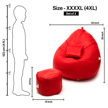 XXXXL Teardrop Filled Bean Bag with Footrest and Cushions