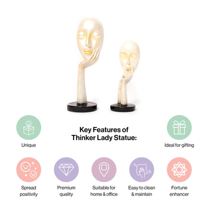 Abstract The Thinker Lady Statue Face Art For Home Decor-White and Gold Accent