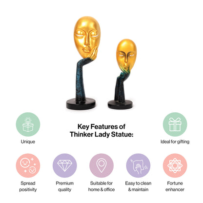 Abstract The Golden-Blue Thinker Lady Statue Face Art For Home Decor