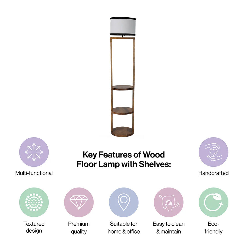 Tiered Wooden Shelf Floor Lamp