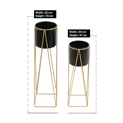 Triangle Planter Stand in Black and Golden-Set of 2