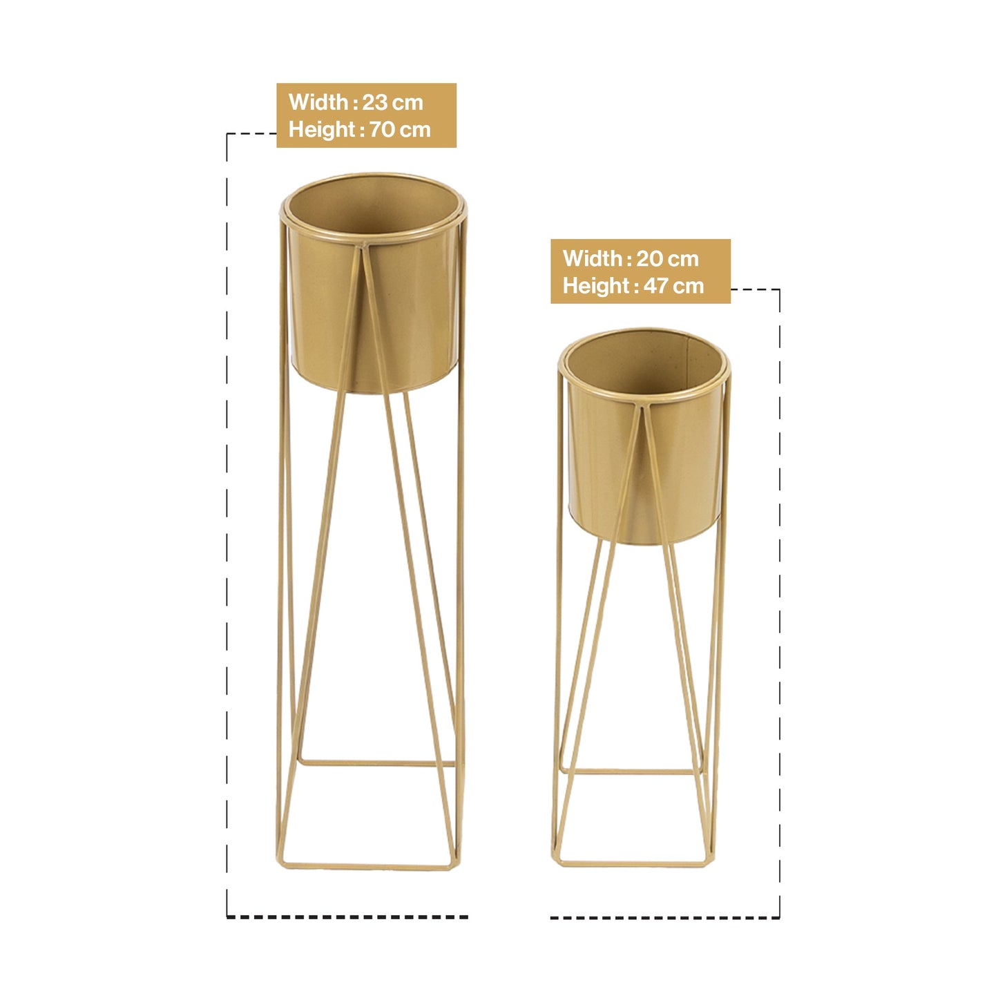 Triangle Planter Stand in Golden-Set of 2