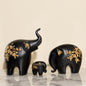 Polyresin Black Golden Elephant Statue Figurine for Home Decor-Family Set of 3