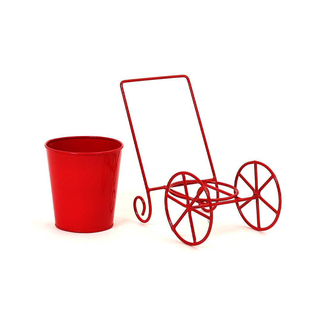 Cart Design Table Top Planter Stand in Red
