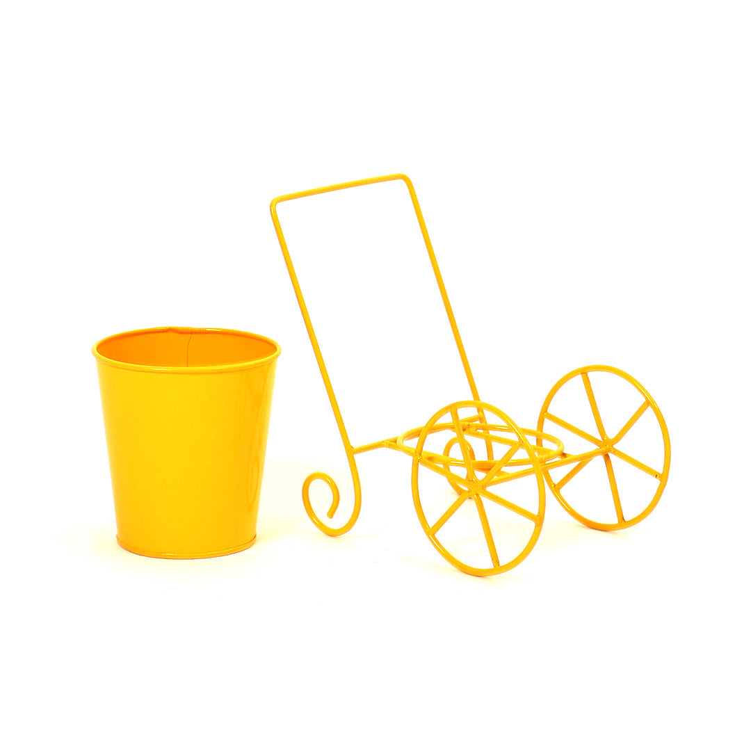 Cart Design Table Top Planter Stand in Yellow