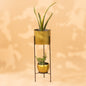 Gold Metal Round Two-Tier Plant Stand Pot