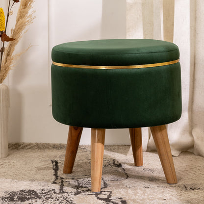 Velvet Ottoman Pouffe Stool with Piping