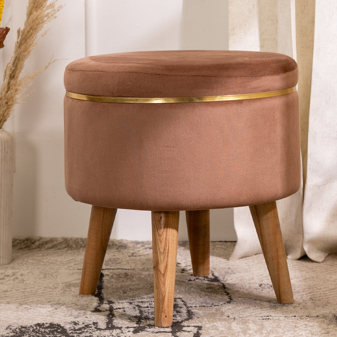 Velvet Ottoman Pouffe Stool with Piping