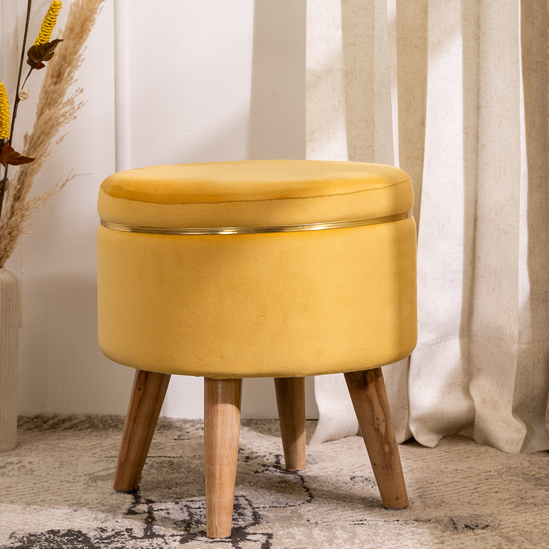 Velvet Ottoman Pouffe Stool with Piping