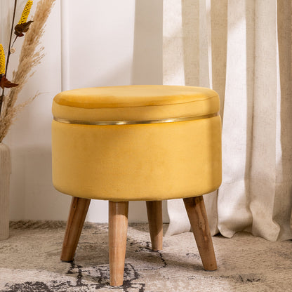 Velvet Ottoman Pouffe Stool with Piping