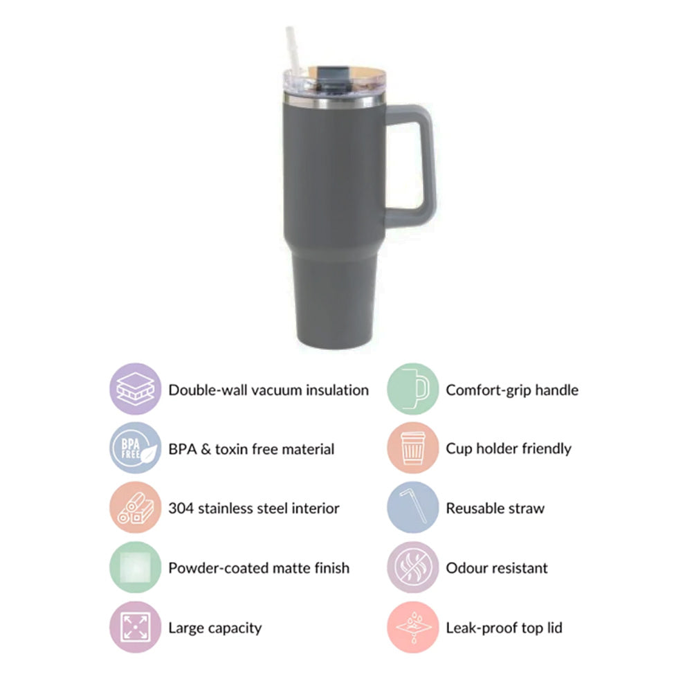 Stainless Steel Insulated Reusable Water Bottle with Lid in Grey