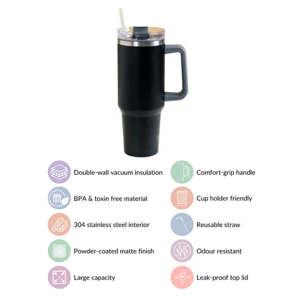 Stainless Steel Insulated Reusable Water Bottle with Lid in Black