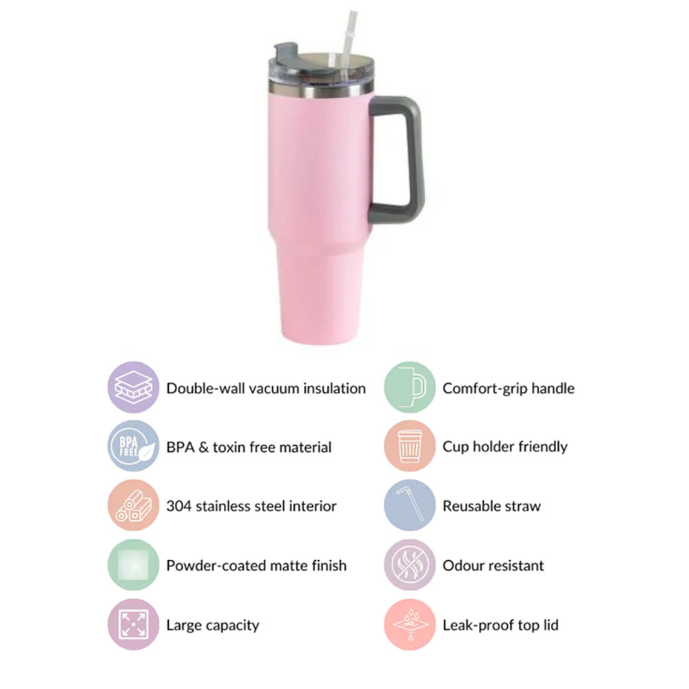 Stainless Steel Insulated Reusable Water Bottle with Lid in Pink