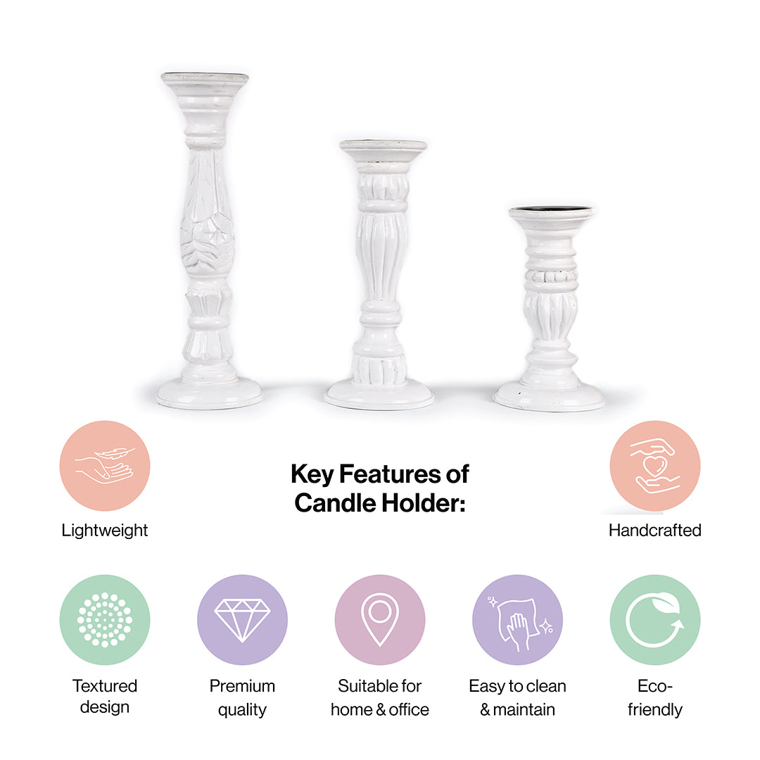 Wooden Candle Holders Handcrafted Stand For Home Decor-Set of 3