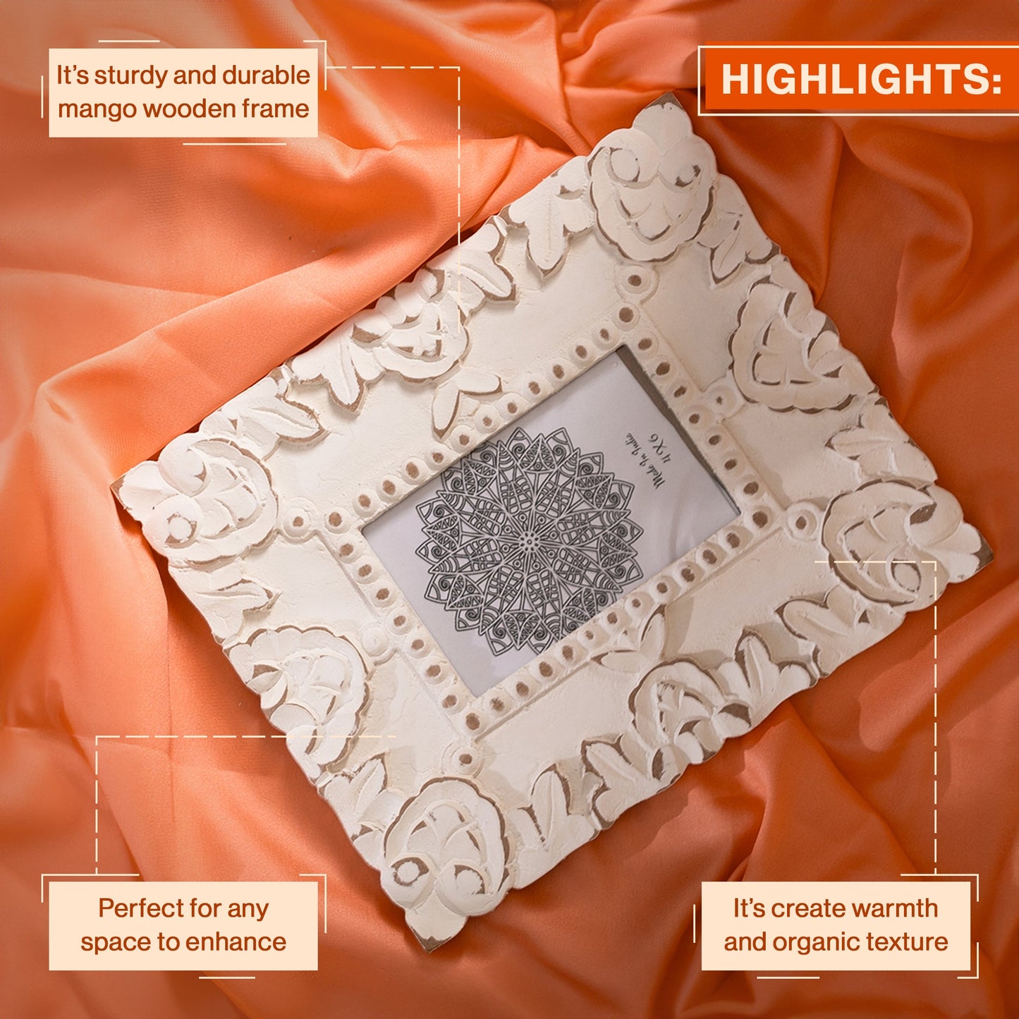 Handcarved Wooden Flower Photo Frame