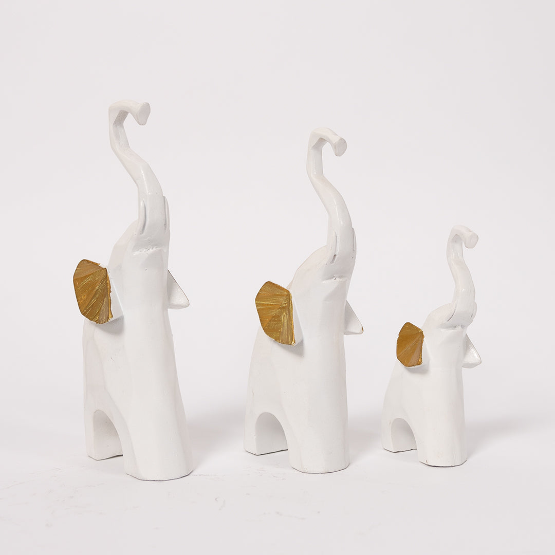 Set of 3 Geometric white Elephants Statue Figurine for Home Decor