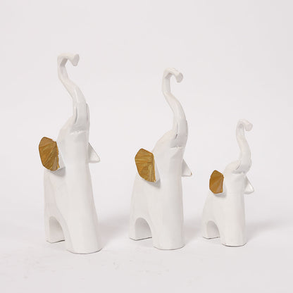 Set of 3 Geometric white Elephants Statue Figurine for Home Decor
