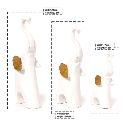 Set of 3 Geometric white Elephants Statue Figurine for Home Decor