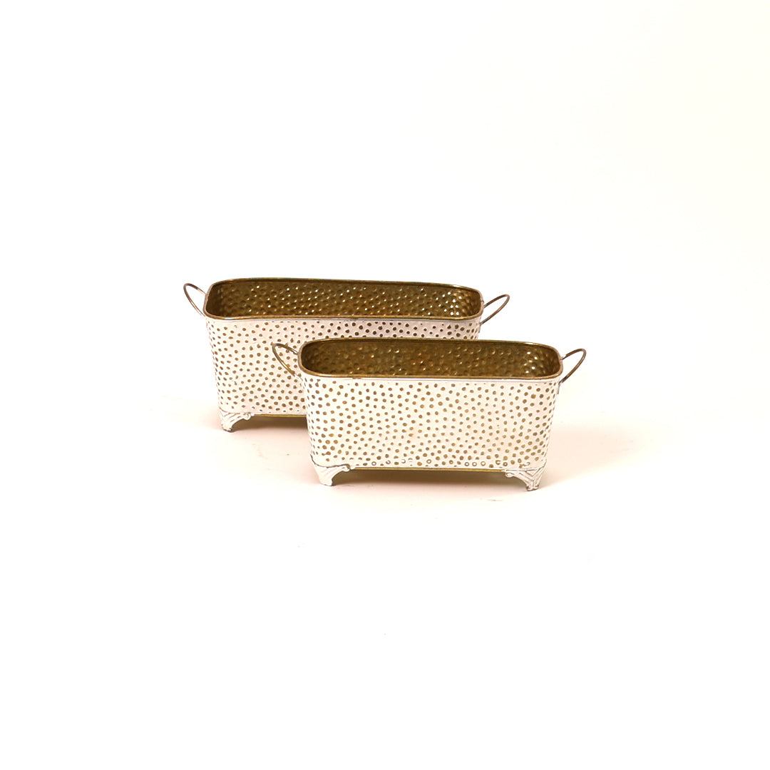 Polka Dotted Long Basket Planter in White