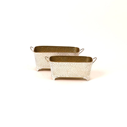 Polka Dotted Long Basket Planter in White