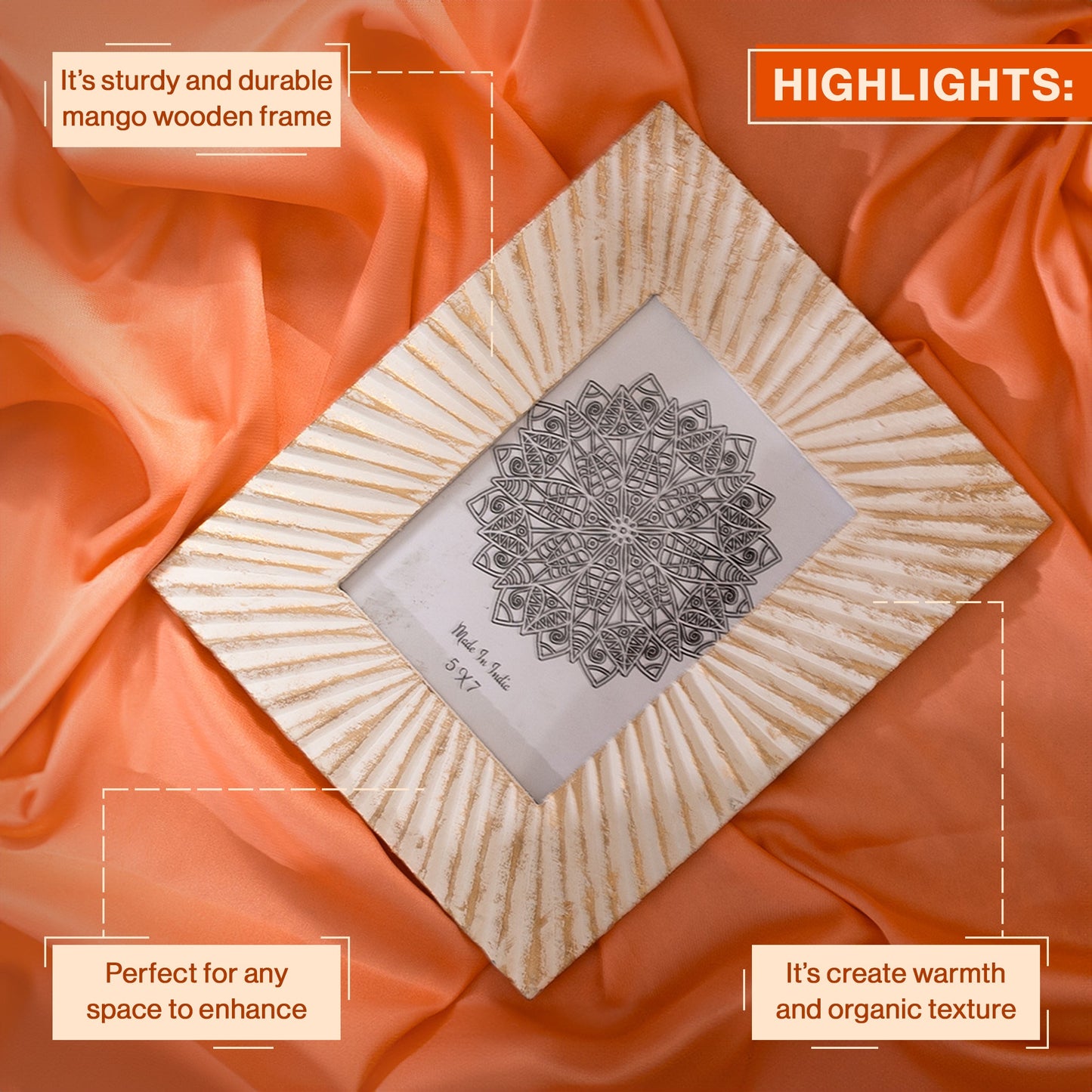 Handcarved Wooden Antique Photo Frame in Cream Gold-Wall Hanging and Table